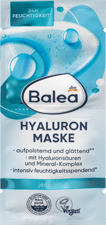 Balea -ს სახის ნიღაბი ჰიალურონის მჟავით Gesichtsmaske Hyaluron 2x8 მლ