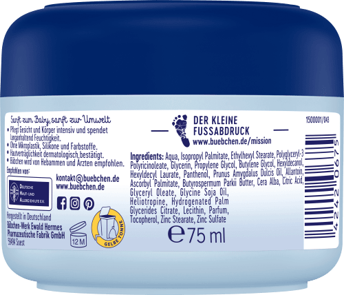 Bübchen -ის საბავშვო მოვლითი კრემი - სენსიტიური. Baby Pflegecreme sensitiv - 75 მლ.