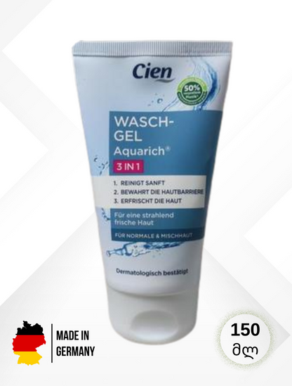 Cien -ის სახის დასაბანი გელი 150 მლ.  3-1-ში  Cien Wasch-Gel Aquarich