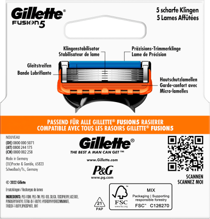Gillette Fusion 5 ბერლინში დამზადებული Made in Berlin საუკეთესო ხარისხის პირები