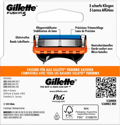 Gillette Fusion 5 ბერლინში დამზადებული Made in Berlin საუკეთესო ხარისხის პირები